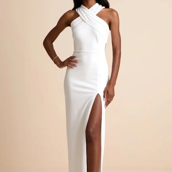 Lulu's White One-Shoulder Slit Maxi Dress - Picture 2 of 11